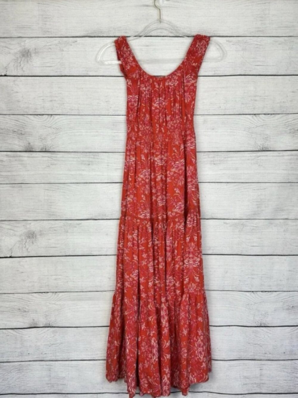 Abel the Label Anthropologie Strawberry Kisses Floral Shirred‎ Tiered Maxi Dress